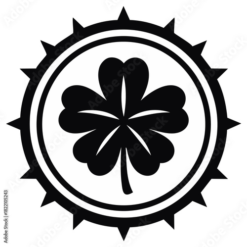 Four Leaf Clover Inside Spiky Circle Emblem Symbol