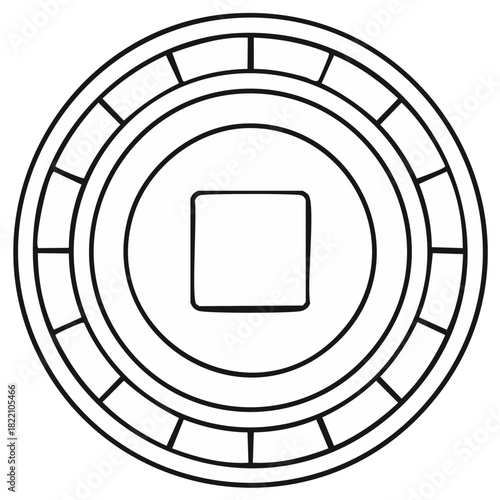 Vector icon of an ancient Chinese coin with a square hole, a symbol of luck, wealth, and prosperity.