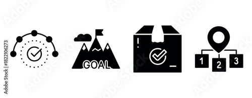 Goal setting and achievement icons for project management and success