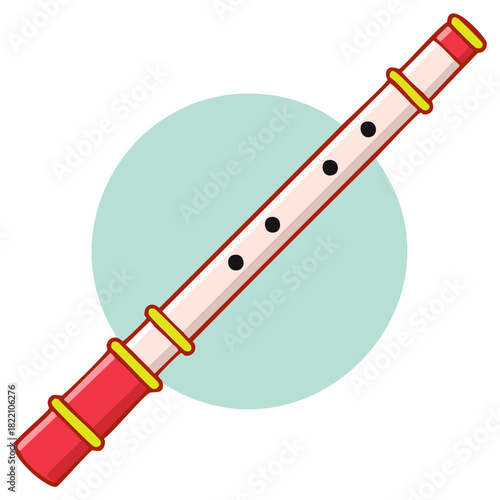 Cartoon illustration of a musical flute, with a cyan circle background, minimalist