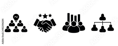 Business icons: teamwork, cooperation, leadership, and organizational structure