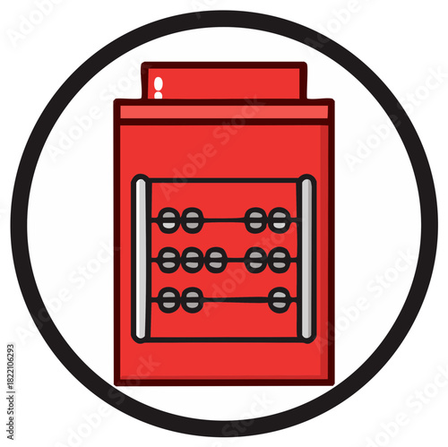 Red abacus illustration icon for math education and financial calculation vector design element