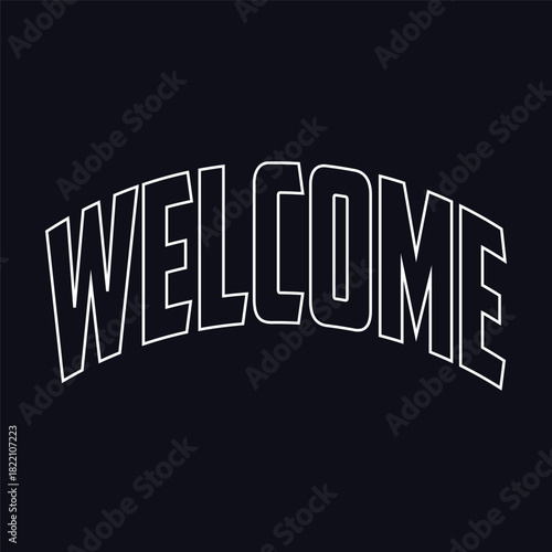 Welcome ink lettering sign wit stars. Handwritten modern brush lettering on white. Text for postcard, invitation, T-shirt print design, banner, poster, web, icon. Isolated vector illustrationwelcome,i