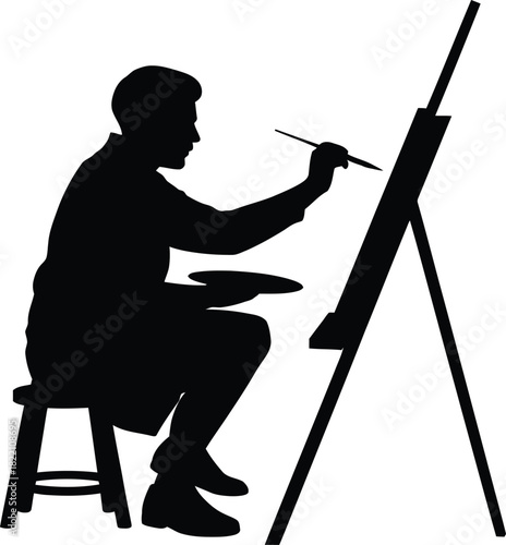 Dynamic black silhouette of a creative artist deeply engrossed in the act of painting showcasing artistic passion and skill on a banner or advertisement
