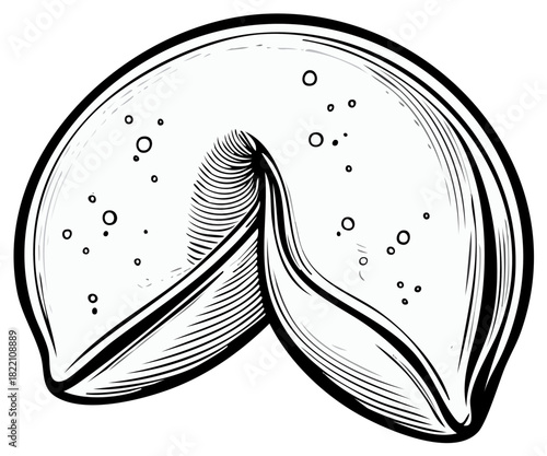 Fortune cookie vector illustration in a black and white engraving style