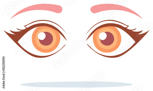 Wide open stylized human eyes with vibrant brown irises and pink eyebrows illustration
