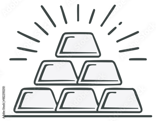 Simple Vector Illustration of Stacked Gold Bars with Radiating Lines