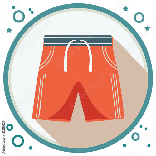 Men's Red Swim Trunks Summer Vacation Flat Design Vector Icon