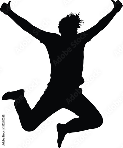 Dynamic silhouette of a person in mid leap capturing the essence of joyful exuberance and freedom in a bold graphic design