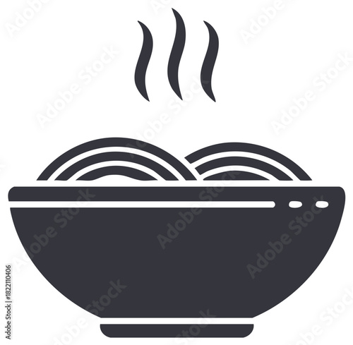 Steaming hot noodles or pasta in a bowl icon representing delicious warm food dish