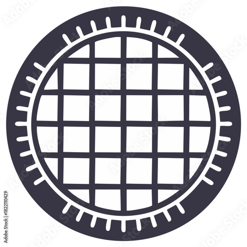 Hand drawn round waffle or grill grate icon in a simple minimalist style