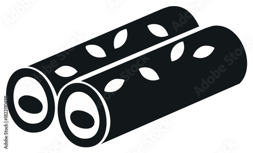 Two sushi rolls with sesame seeds black and white icon. Minimalist vector illustration of Japanese food.