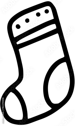 Illustration vectorielle ludique et linéaire d'une chaussette de Noël vide ou remplie, prête à être accrochée. 