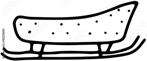 Illustration vectorielle simple et charmante d'un traîneau ou d'un traîneau du Père Noël. Le design de style doodle linéaire est parfait pour les thèmes de transport d'hiver, les cartes de vœux