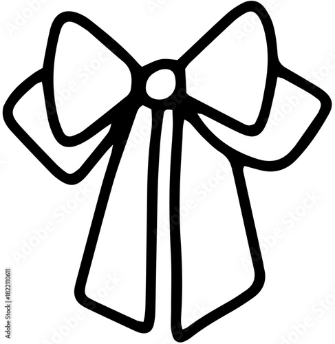 Illustration vectorielle simple et élégante d'un nœud décoratif ou d'un ruban, dessiné dans un style doodle linéaire. Idéal pour les étiquettes cadeaux, les emballages, les décorations festives 