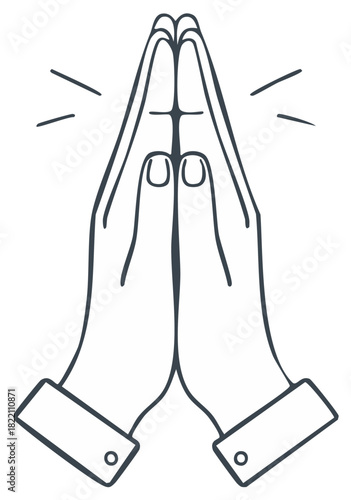 Hands in prayer position, hope and worship concepts in religion, spirituality, devotion and belief outline