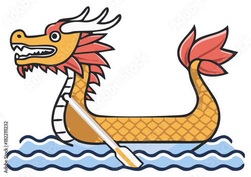 Dragon Boat on Wavy Water a Festive Chinese Tradition Illustration Colorful Design