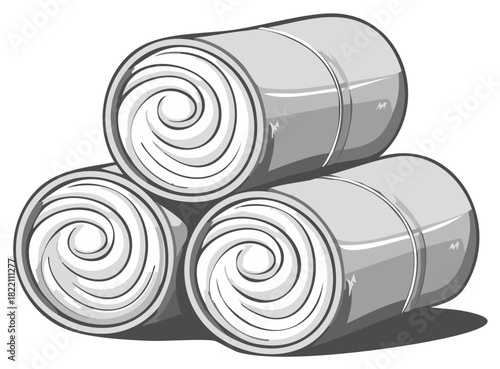 Neatly stacked monochromatic rolled towels or blankets, ideal for spa, hygiene, and home comfort concepts