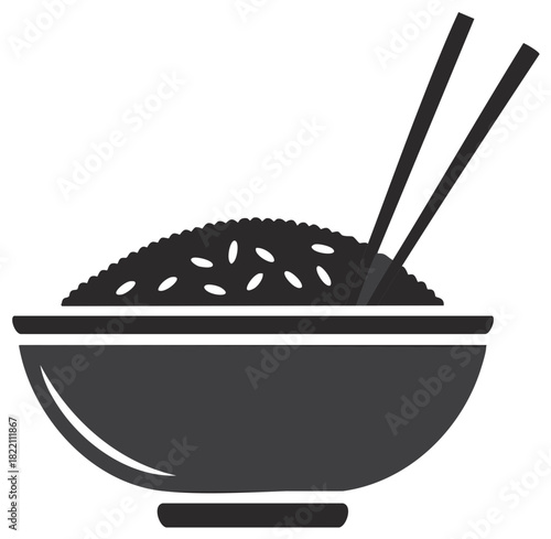 Steaming Bowl of Rice with Chopsticks: Asian Cuisine Icon, Rice Grains, Cooked Meal, Eat Healthy, Culinary Design