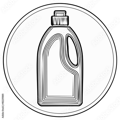 Outline Icon of Detergent Container within Circular Border for Cleaning Product Design