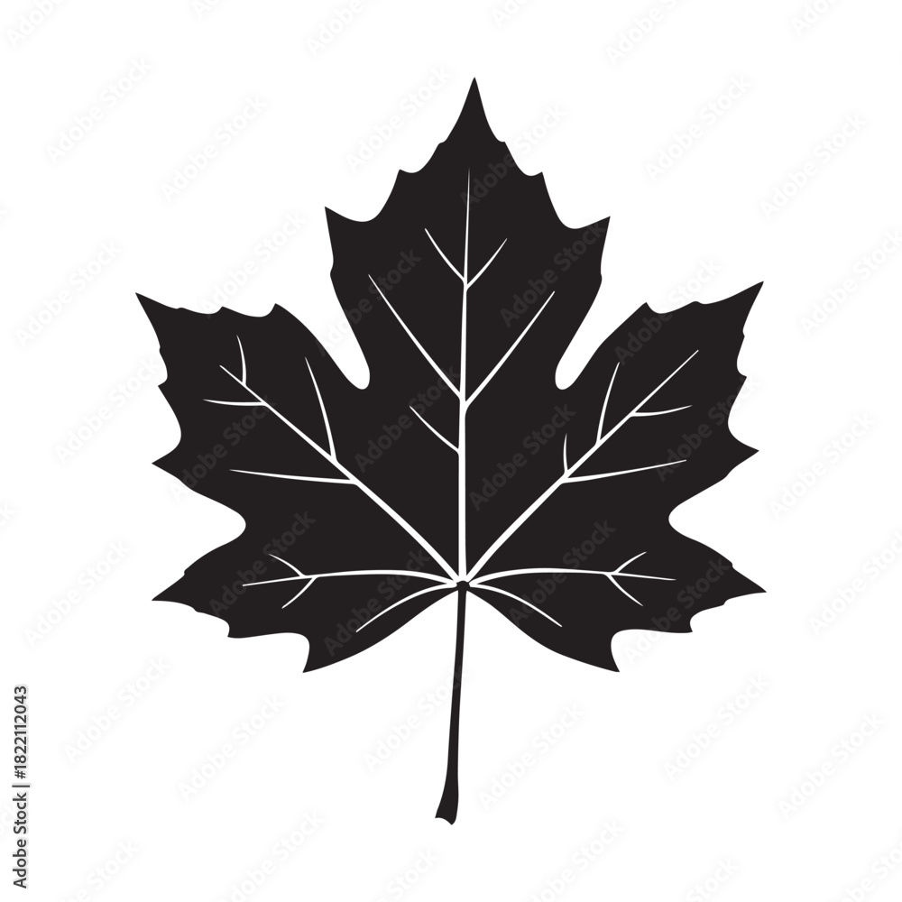 Naklejka premium Plane Tree Leaf Silhouette Vector, Flat Sycamore Plane Leaf Black Illustration, Plane Tree Leaf Botanical Shape Design