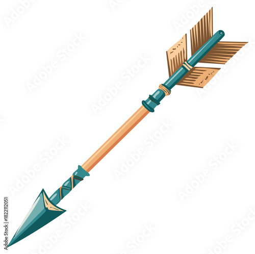 Stylized fantasy or medieval arrow with an ornate teal arrowhead and fletching