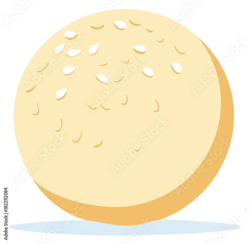 Fluffy round bread bun with sesame seeds on top baked to golden perfection