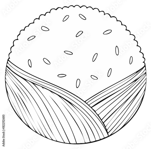 Rice Ball Illustration Simple Food Drawing Onigiri Snack Black and White