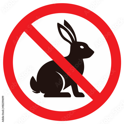 Prohibition sign with rabbit silhouette vector illustration. No rabbits allowed symbol.