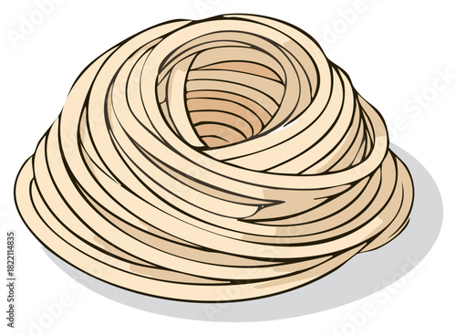 Isolated uncooked nest of Italian tagliatelle pasta in a graphic illustration style