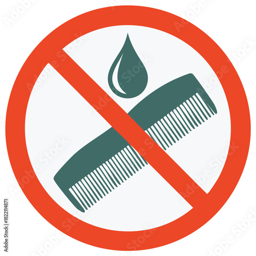 Forbidden hair oil treatments with comb sign, symbolizing restrictions and regulations related to hair care products usage.