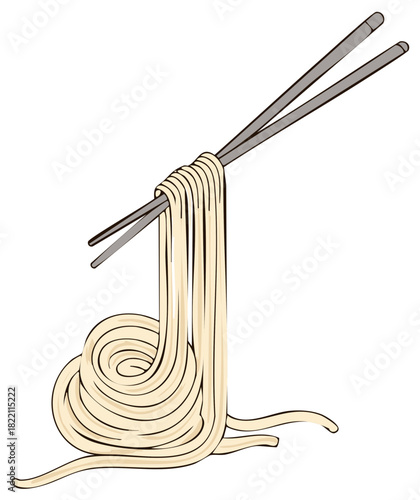 A pair of chopsticks lifting a serving of traditional Asian noodles vector illustration