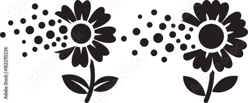 Two stylized floral silhouettes with scattered dots silhouette