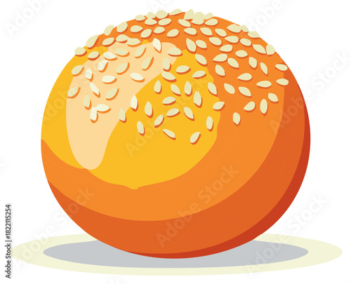 Illustration of a sesame seed bun. Food concept design with layered colors and lighting.