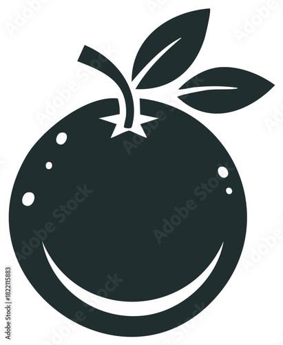 Stylized Dark Orange Fruit Silhouette with Leaves and Happy Smile