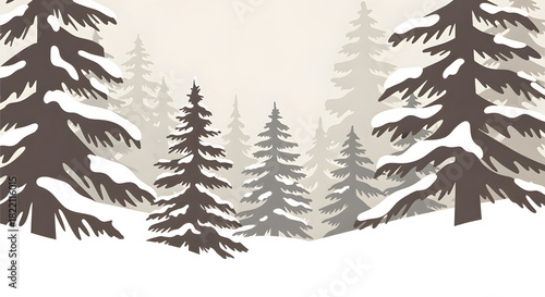 Winter Forest Silhouette: A serene scene unfolds, showcasing silhouetted fir trees cloaked in snow, casting a tranquil aura over the winter wonderland. The composition.