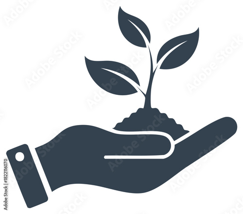 Hand holding plant sprout for growth, new life, eco friendly, sustainability