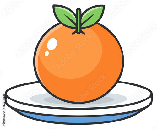 Orange fruit with green leaves on a white plate