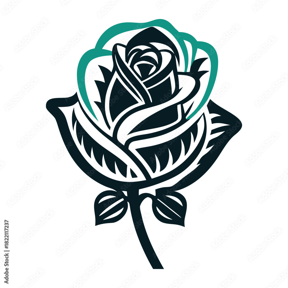 Fototapeta premium Tribal Rose Vector Icon with Teal Accent Vector Icon Set of Various Transportation Vehicles