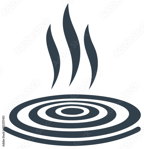 Minimalistic icon of steam rising from circular water ripples symbolizing warmth relaxation and hot water