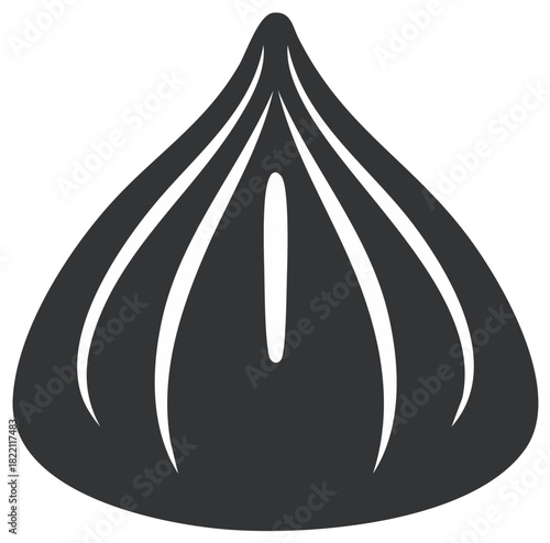 Stylized black and white vector icon of a traditional Asian steamed dumpling