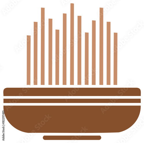 Stylized illustration of wheat sprouts growing from a brown bowl representing growth and harvest