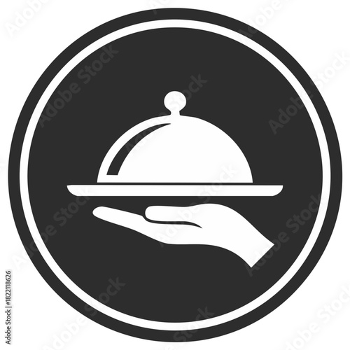 Serving Dish and Hand Icon in Circle.