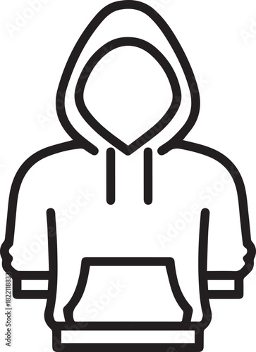Simple outline illustration of a hooded sweatshirt with a front pocket
