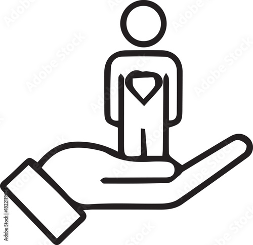 Caring hand supporting a person with a heart symbol, representing health and compassion.