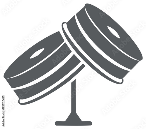 Modern graphic icon of two musical percussion drums on a stand music symbol