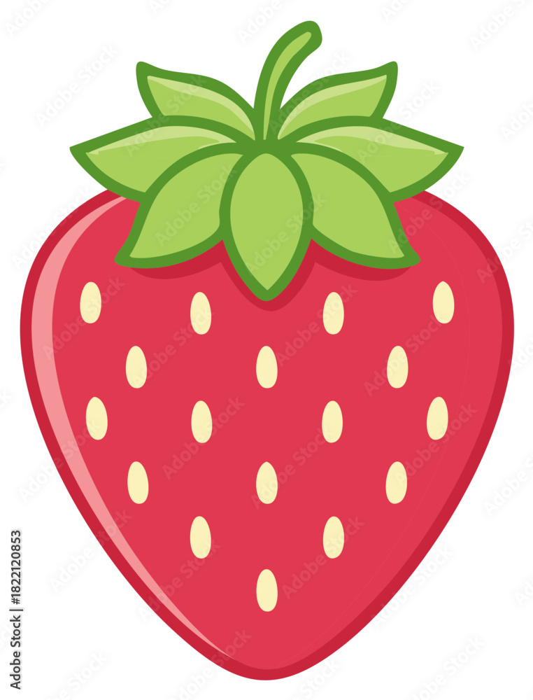 Obraz premium Cartoon Illustration of a Ripe Strawberry with Green Leaves