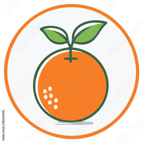Vibrant orange fruit with fresh green leaves inside a bold circular icon design