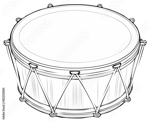Traditional snare drum line art drawing Classic percussion musical instrument illustration
