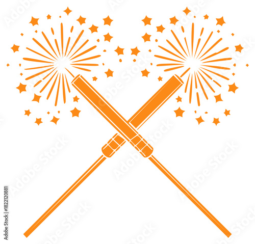 Sparkler sticks with fireworks and starburst shapes illustration